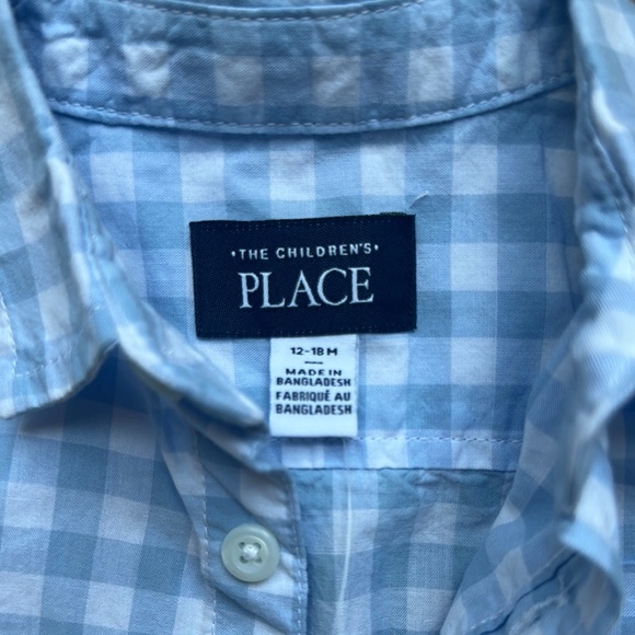 🍂NWT. The Children's Place Blue and White Gingham Button Down Shirt - Picture 2 of 3